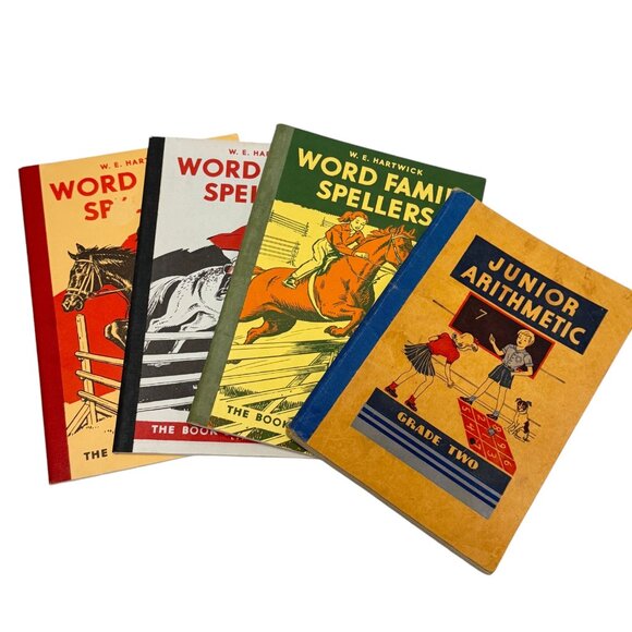Vintage Home School Text PB Lot 4 Word Family Speller and Math Books 1960 - Picture 1 of 16